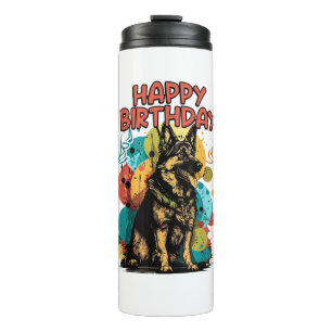 Garrafa Térmica German shepherd Cachorro Feliz Festa de Aniversári