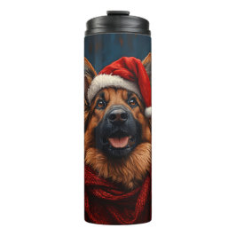 Garrafa Térmica German shepherd em um Chapéu Santa