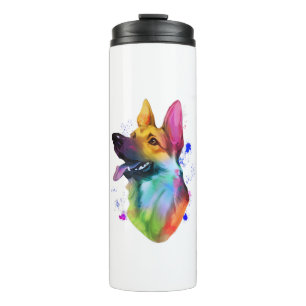 Garrafa Térmica German shepherd Rainbow Watercolor Paint Splatter