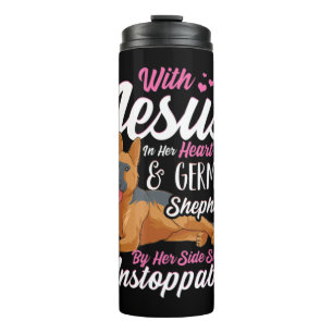 Garrafa Térmica German Shepherd Shirts For Women With Jesus In Her
