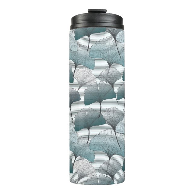 Garrafa Térmica Gingko Biloba, padrão azul perfeito. (Frente)