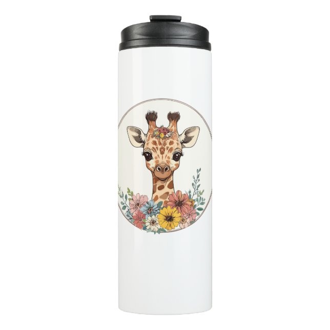 Garrafa Térmica Girafa Adorável Com Flores (Frente)