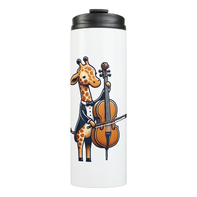 Garrafa Térmica Girafa Bonita Tocando Cello Girafas Músicas (Frente)