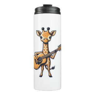 Garrafa Térmica Girafa Bonita Tocando Violão Girafas Músico Musi