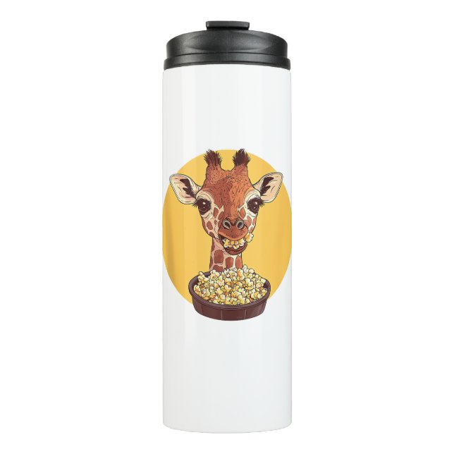 Garrafa Térmica Girafa com humor animal de animação de pipoca (Frente)
