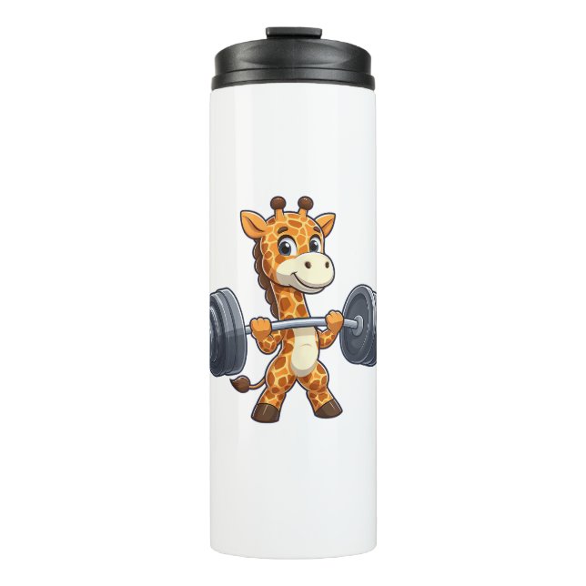 Garrafa Térmica Girafa de Bons Cartoons Girafa Levantando Pesos Ma (Frente)