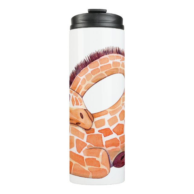 Garrafa Térmica Girafa Dormindo: Gentil Aquarela (Frente)
