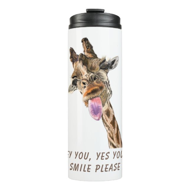 Garrafa Térmica Girafa Engraçada com Língua para Fora Caneca Térmi (Frente)