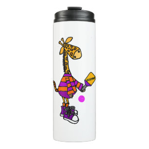 Garrafa Térmica Girafa Engraçada Jogando Pickleball