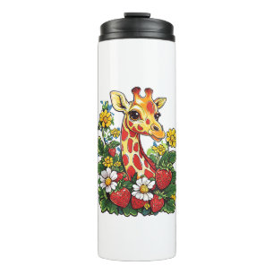 Garrafa Térmica Girafa Morangos e Flores Gira Gráfica Cuta