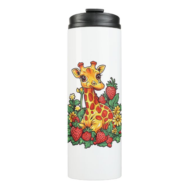 Garrafa Térmica Girafa Morangos e Flores Gira Gráfica Cuta (Frente)