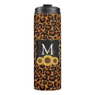 Garrafa Térmica Girassóis personalizados e leopardo