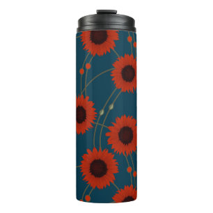Garrafa Térmica Girassóis Vermelhos Aleatórios Art Nouveau Floral