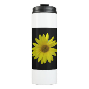 Garrafa Térmica Girassol Amarelo sobre fundo preto