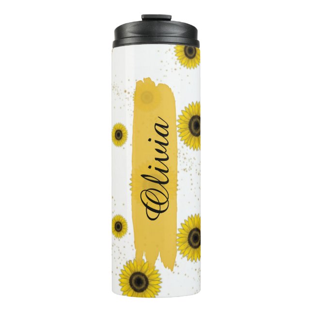 Garrafa Térmica Girassol Branco Personalizado Termo de 16oz (Frente)