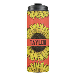 Garrafa Térmica Girassol em Monograma de Fundo Sólido