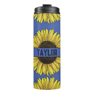 Garrafa Térmica Girassol em Monograma de Fundo Sólido