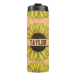 Garrafa Térmica Girassol em Monograma de Fundo Sólido