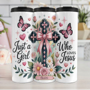 Garrafa Térmica Girl ama Jesus Floral Cross