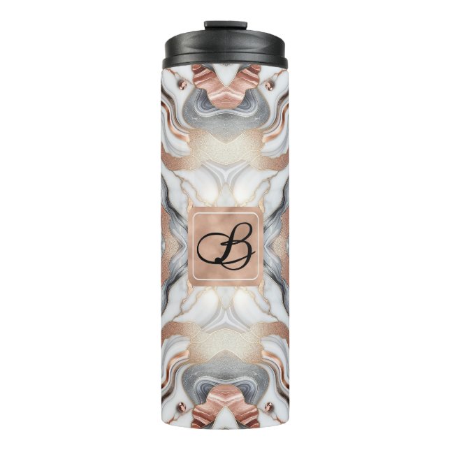Garrafa Térmica Girly Glam Rosa Dourado Prata e Mármore Branco (Frente)