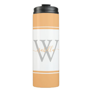 Garrafa Térmica Girly Modern Trendy Monograma Script Peach