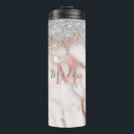 Garrafa Térmica Girly Rosa Dourada Silver Marble Monogramed Nome<br><div class="desc">Garota Rosa Dourada Marble com um toque de brilho prateado,  sua inicial e nome.</div>