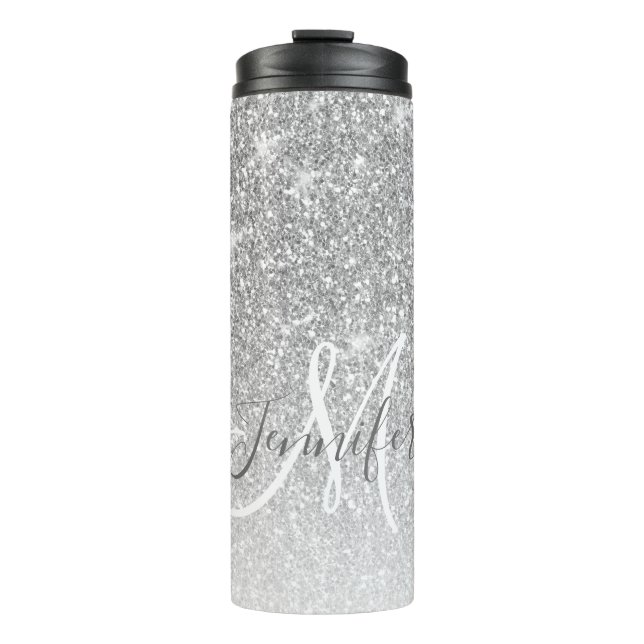 Garrafa Térmica Girly Silver Glitter Blush Monographic Nome  (Frente)