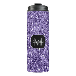 Garrafa Térmica Gliteira roxa ultravioleta brilha Monograma