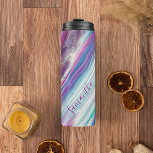 Garrafa Térmica Gliteria Abstrato Purple Teal Personalizada