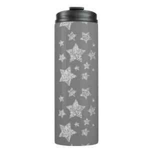 Garrafa Térmica Glitor prateado brilha Estrelas padrão cinza de lu
