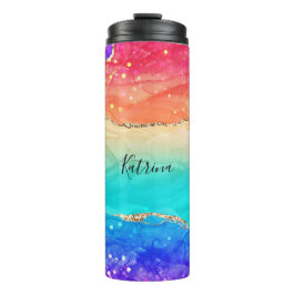 Garrafa Térmica Glitter Arco Colorido Moderno