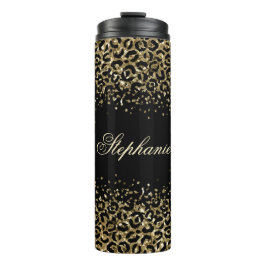 Garrafa Térmica Glitter de Sobreposição Preto com Estampa de Leopa