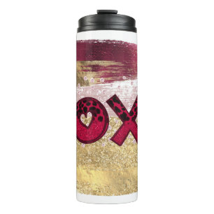 Garrafa Térmica Glitter Dourado Namorados XOXO de Luxo Vermelho Lu