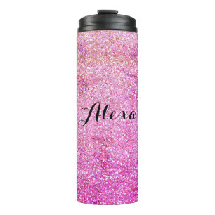 Garrafa Térmica Glitter Dourado Rosa Elegante