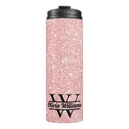 Garrafa Térmica Glitter Monograma em Rose Gold | Brilho Moderno Fe