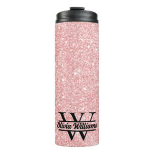 Garrafa Térmica Glitter Monograma em Rose Gold Brilho Moderno Fe