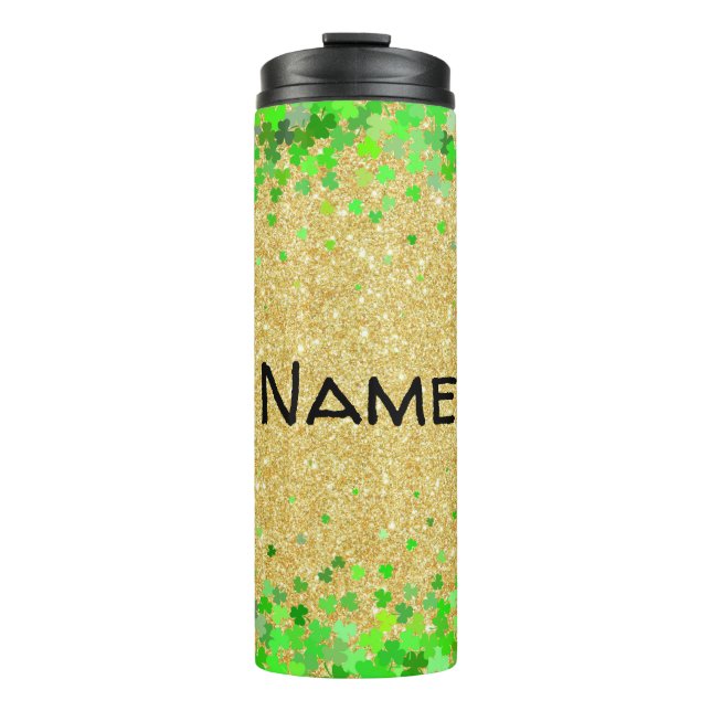 Garrafa Térmica Glitter Personalizado e Shamrocks (Frente)