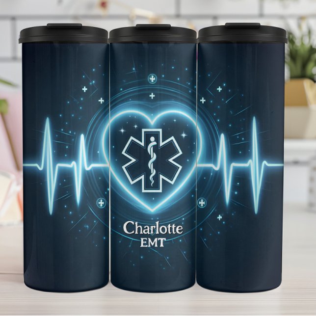 Garrafa Térmica Glowing EMT Heartbeat Personalize Design (Criador carregado)