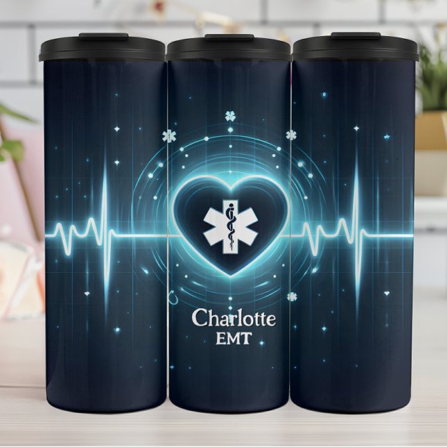 Garrafa Térmica Glowing EMT Heartbeat Symbol Design (Criador carregado)