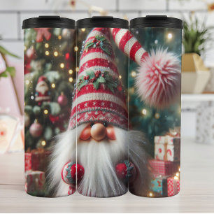 Garrafa Térmica Gnome feliz com chapéu riscado