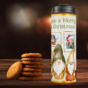 Garrafa Térmica Gnomos 5 Colagem Fotográfica Colar Colores Natal