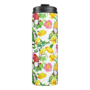 Garrafa Térmica Gnomos escandinavos: primavera de aquarela floral.
