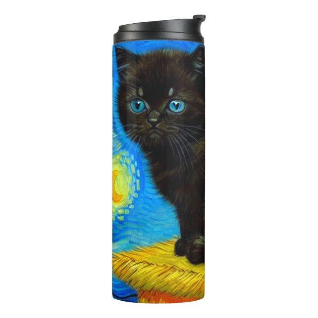 Garrafa Térmica Gogh Style Starry Night Cat (Giro à esquerda)
