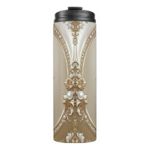 Golden Ornate Frame with Pearls Thermal Tumbler