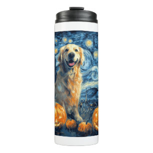 Garrafa Térmica Golden Retriever Abóbora Noite Estrelada Mãe de Ca