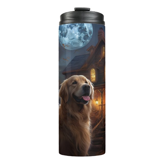 Garrafa Térmica Golden Retriever Dia das Bruxas Assustador (Frente)