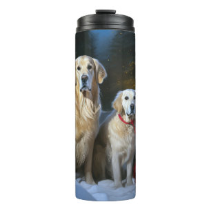 Garrafa Térmica Golden Retriever Nevado Trenó Natal Decoração