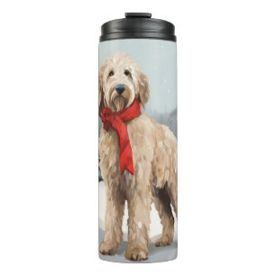 Garrafa Térmica Goldendoodle Cachorro na Neve Natal