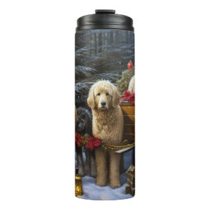 Garrafa Térmica Goldendoodle Nevado Trenó Natal Decoração