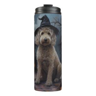 Garrafa Térmica Goldendoodle Pumpkins Halloween Assustado